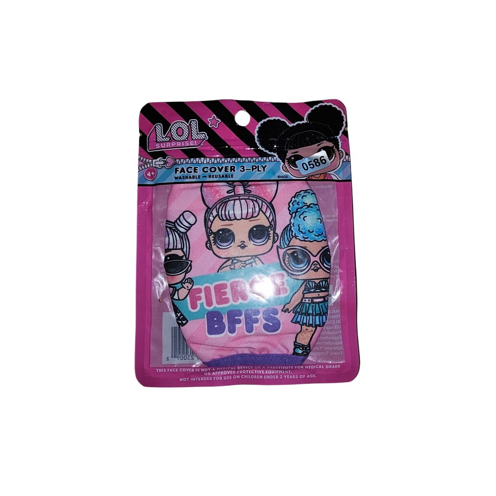 LOL Surprise Face Cover 3-Ply Washable Reusable Mask Pink Fierce BFFs Kids #586